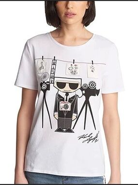 Karl Lagerfeld White T-Shirt with Graphic Design